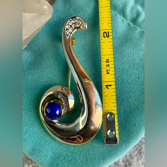 Silver & Gold Tone Blue Swirl Brooch - Picture 8 of 11